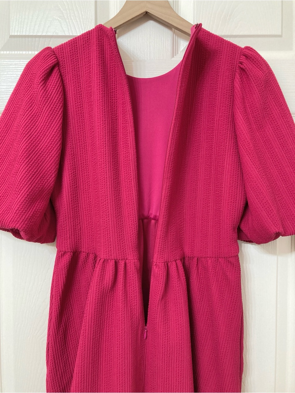 Maggy London Pink Seersucker Puff Sleeve Babydoll Mini Dress 6 Summer Resort - Picture 4 of 5